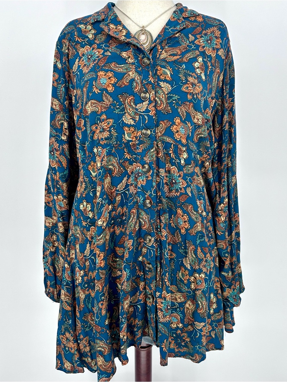 Natural Life Paisley Floral Button Front Oversized Dress XL Boho Cottagecore